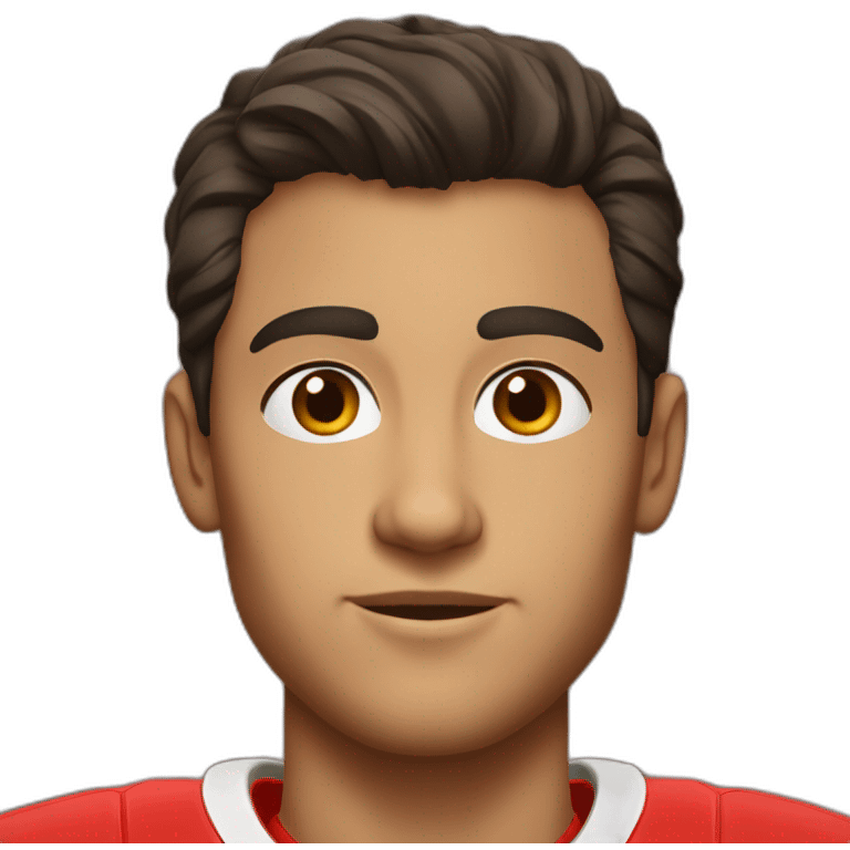 a young man with no beard and very short dark hair and brown eyes in a red ferrari jersey emoji