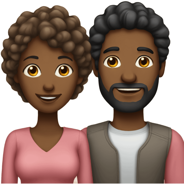 Black couple. Man with short hair and beard with Woman long hair emoji