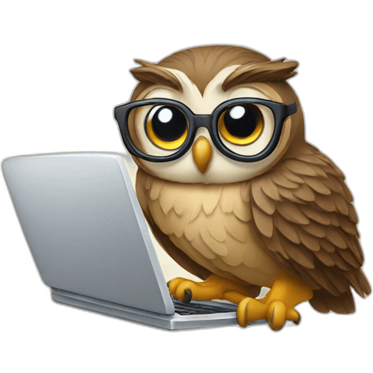 Owl with glasses having laptop emoji