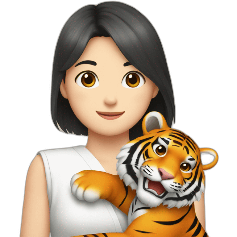 Tiger in arm of Japanese  girl  emoji