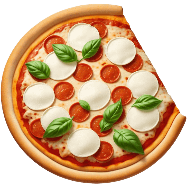 Cinematic Realistic Pizza Napoletana Dish Emoji, depicted as a classic thin‚Äêcrust pizza topped with vibrant tomato sauce, fresh mozzarella, and basil rendered with mouth‚Äêwatering textures and warm natural lighting. emoji