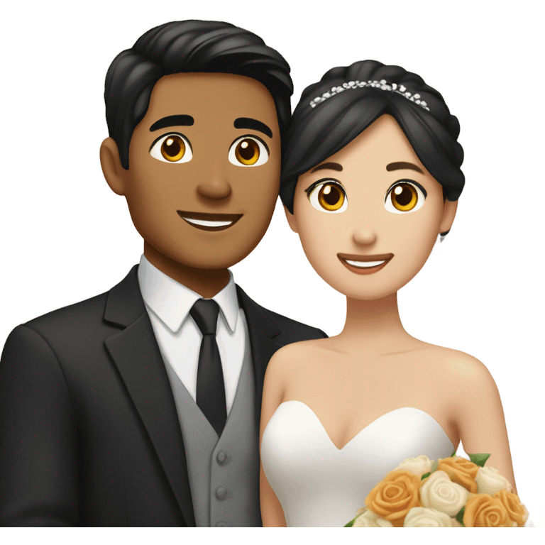 Brown eyes tan skin Asian man with brown eye black hair light fair skin woman in love in wedding  emoji