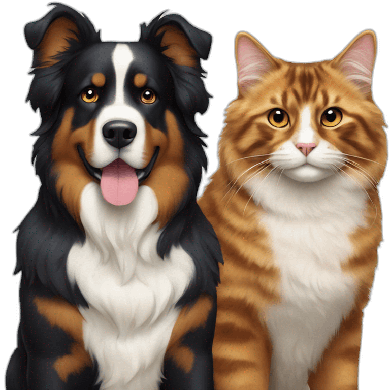 A Bernese dog next to A tortoiseshell cat without white emoji