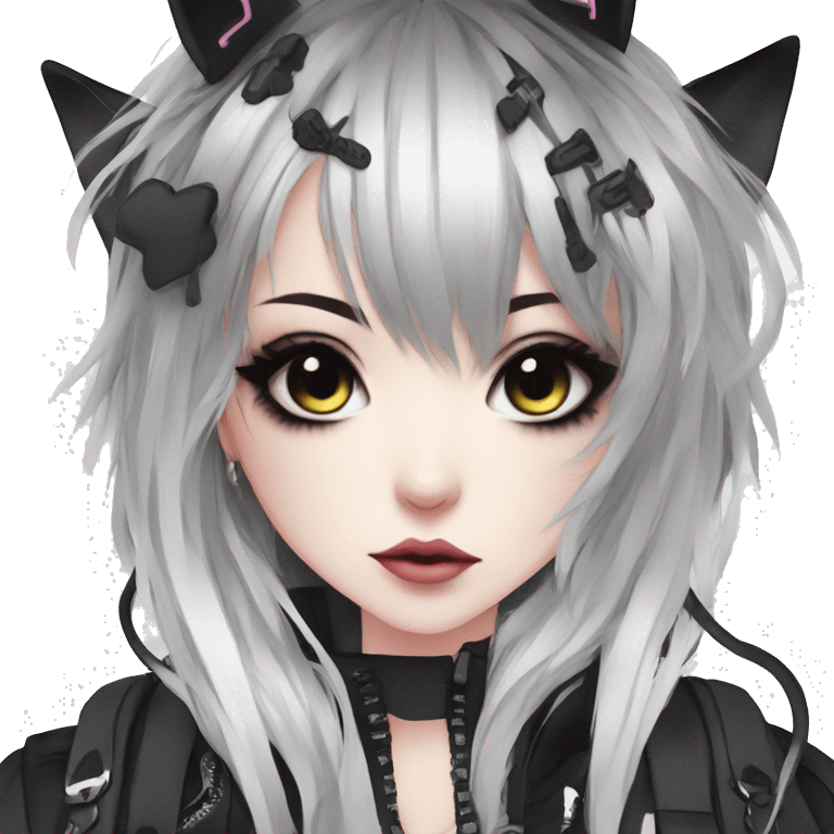 Edgy Kawaii Cute Cool Cartoon Beautiful Elegant Pretty Anime Punk Techwear Gothic Catgirl emoji