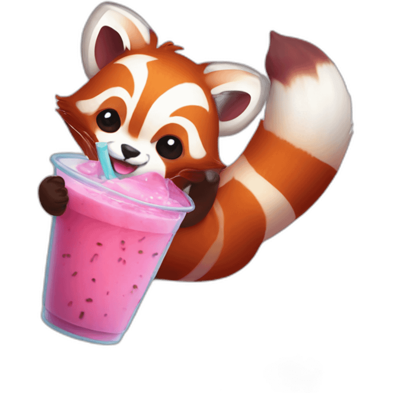 red panda drinking taro bubble tea emoji