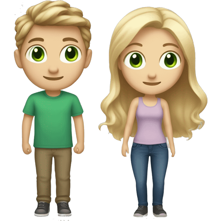 girl with light brown hair and green eyes in love with boy with blue eyes and blonde hair emoji