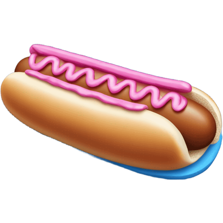 Blue hot dog wearing a pink fur hat emoji