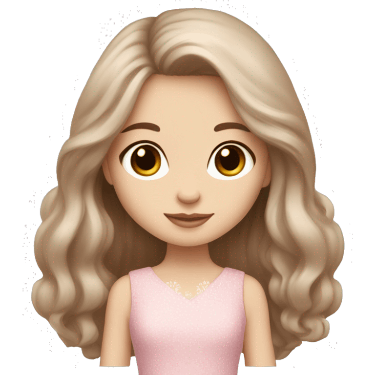 Brown long hair brown eyes girl pale skin with maltese puppy with pink dress emoji