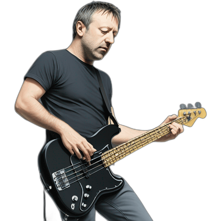 photo realistic, full body, Peter Hook from Joy Division, in 1979, playing, Yamaha black bass guitar, standing up, front view emoji