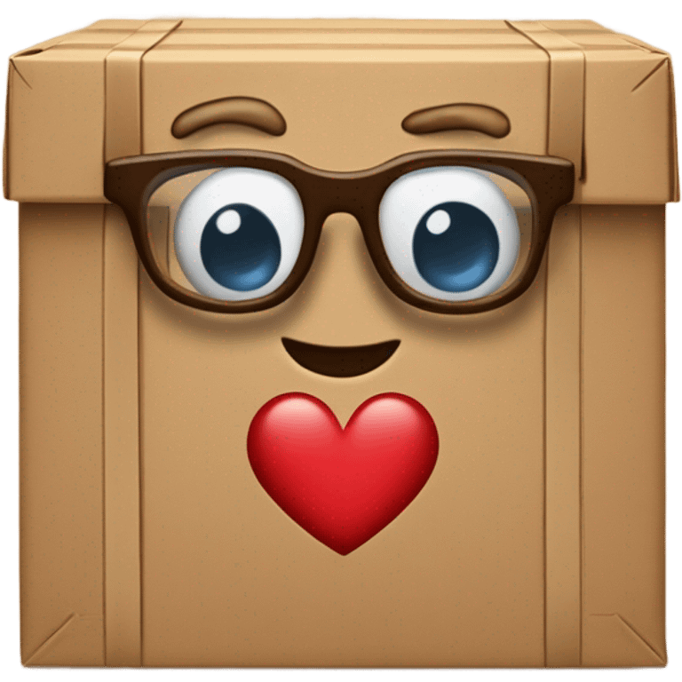 caja inteligente con lentes arriba de un corazon gigante emoji