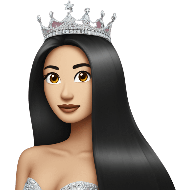 Miss universe south east Asian with very long straight black hair with a crown emoji