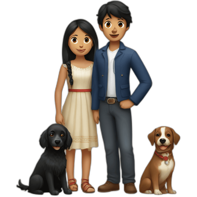 Peruvian girl and French boy with blackdog emoji