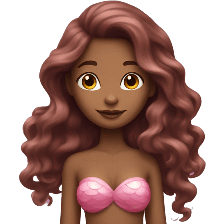 pretty brown mermaid with long curly hair and pink tail emoji