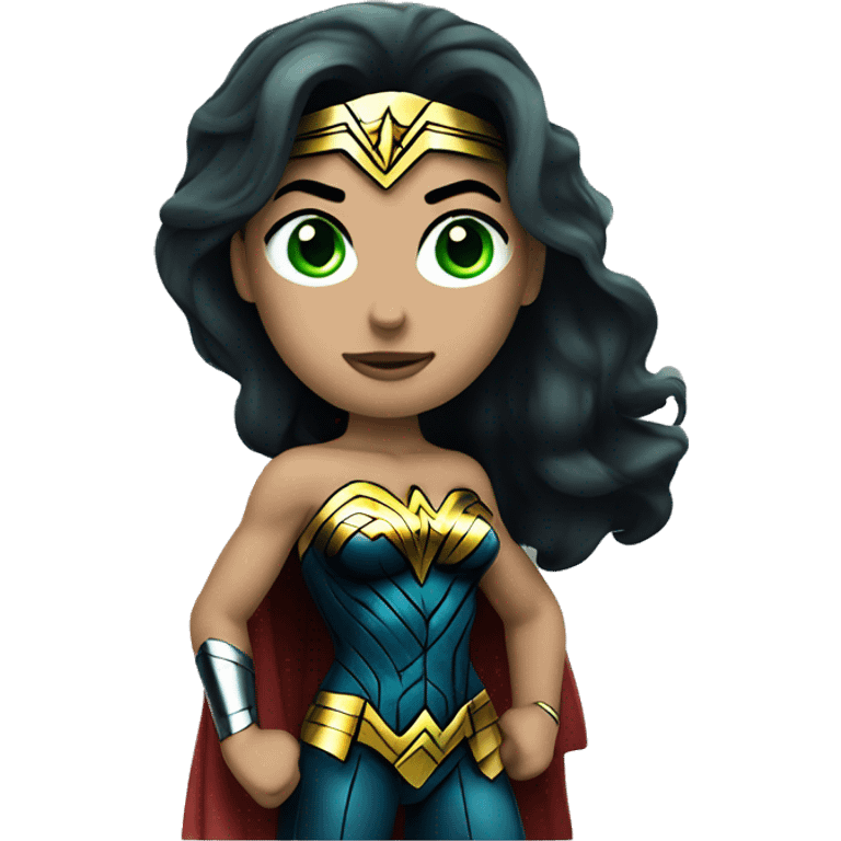 Whole body wonder woman superhero emoji with green eyes emoji