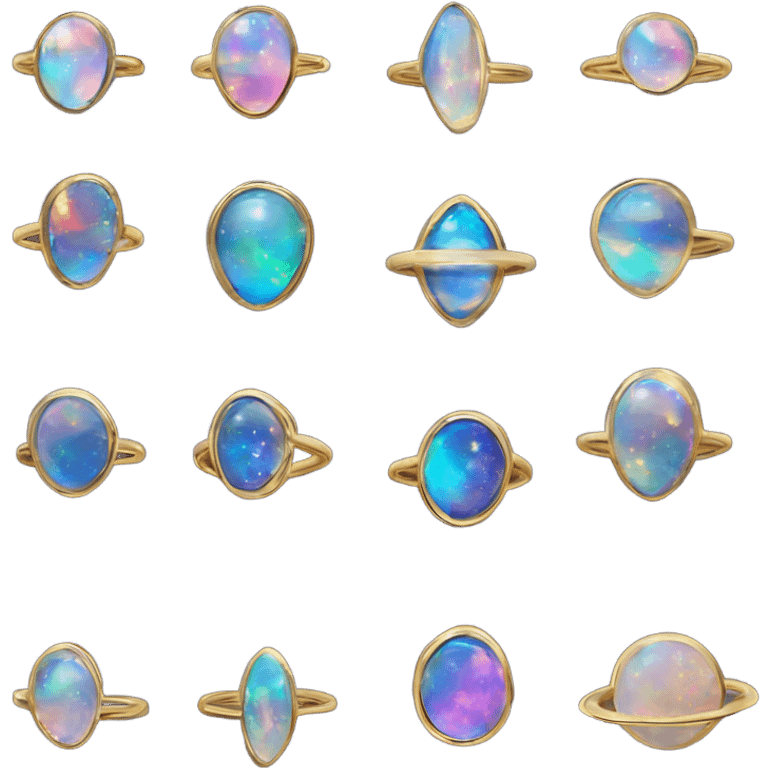 opal crystal space planet gold rings emoji