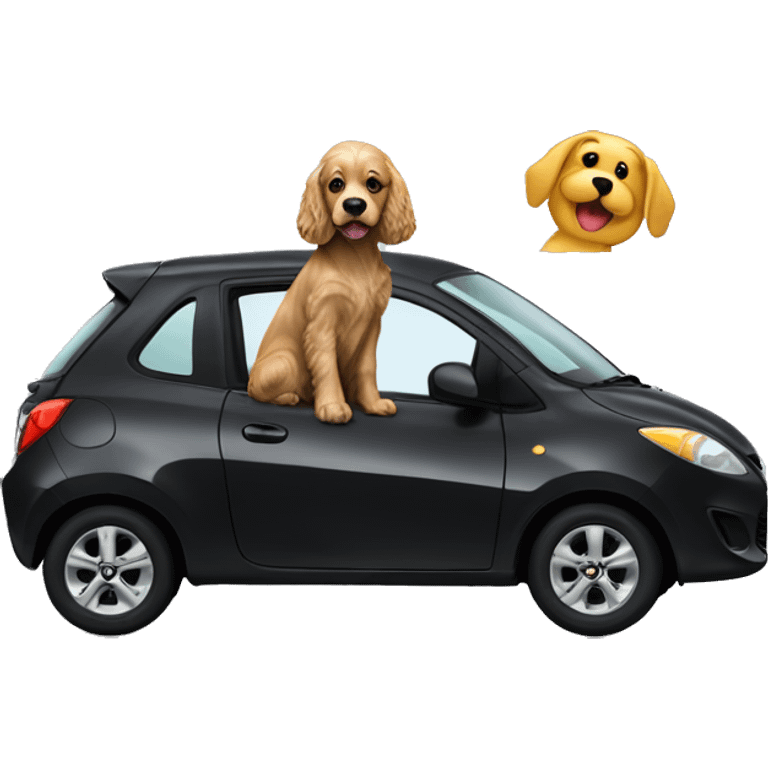 Light Cocker Spaniel driving a Black Mazda 2 emoji