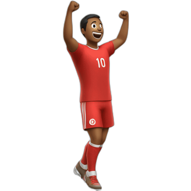 Man celebrating a goal, red tshirt and arms up emoji