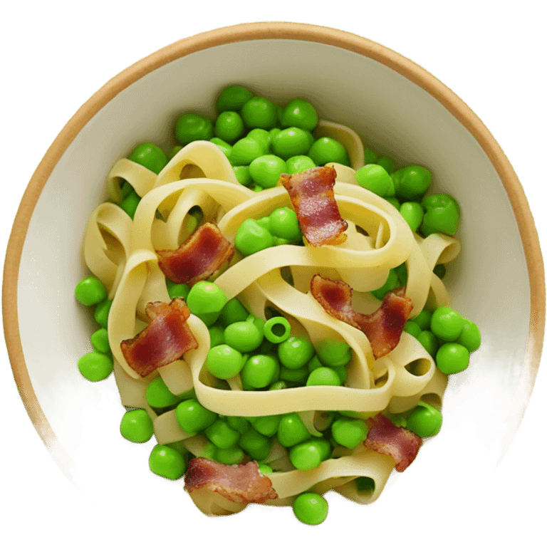 Linguine in a bowl with peas and bacon ￼ emoji