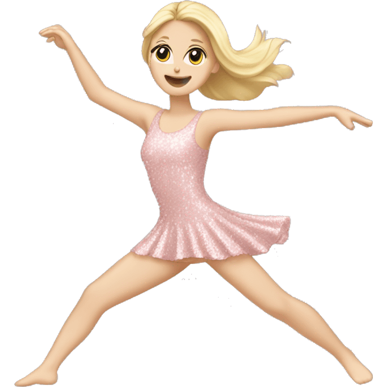 blonde white girl in light pink sequins dress doing a cartwheel emoji