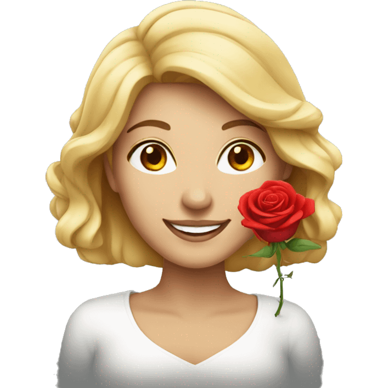 smiling women with red rose emoji