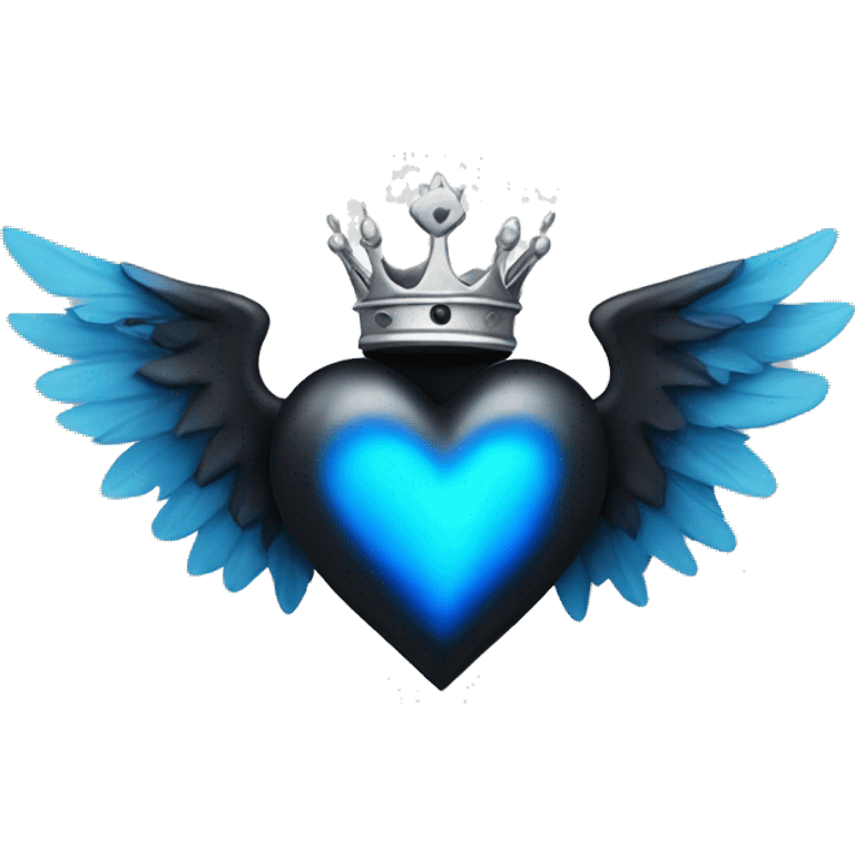 Black heart with wings and blue flames and a silver crown emoji