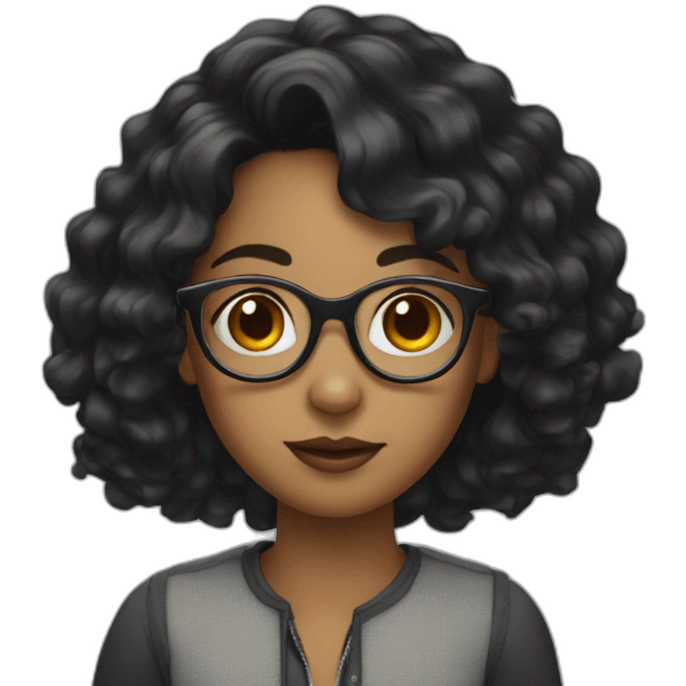 girl with black wavy hair and glasses emoji