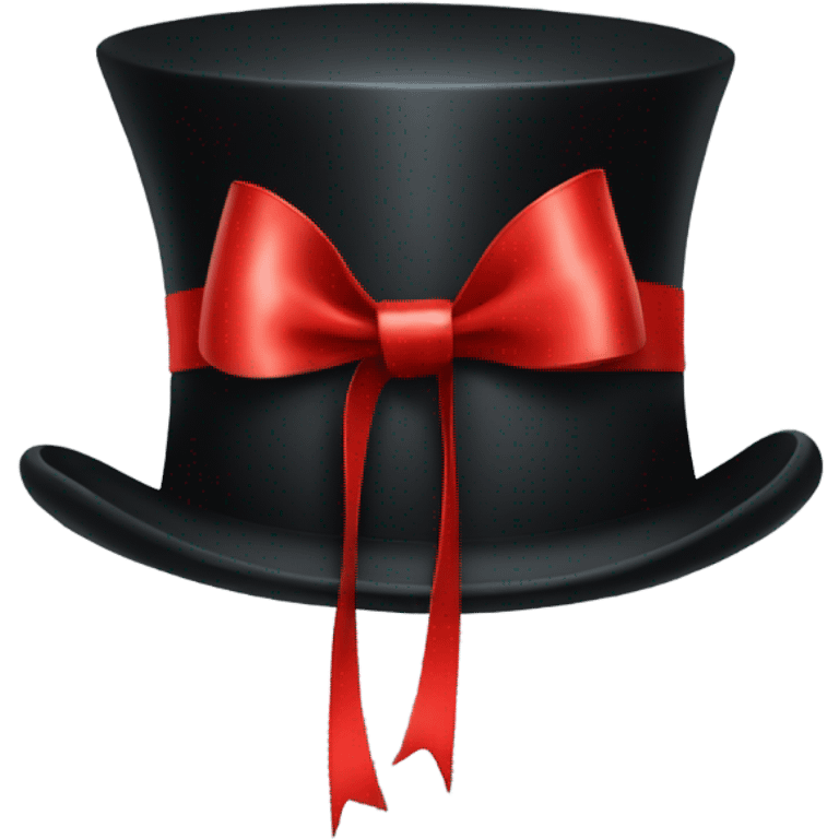 A black top hat displaying a red ribbon around the base. The ribbon forms a visible bow at the front, with the ends falling slightly over  emoji