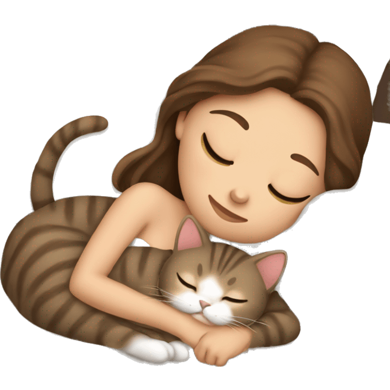 White girl brown hair sleeping with brown kitty emoji