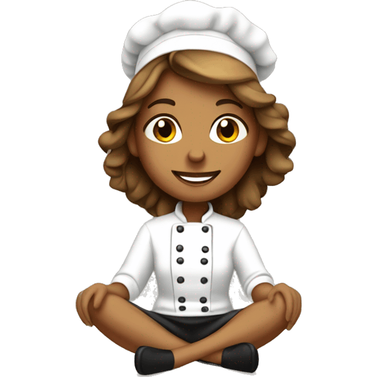 pretty light brown girl chef sitting on the earth emoji