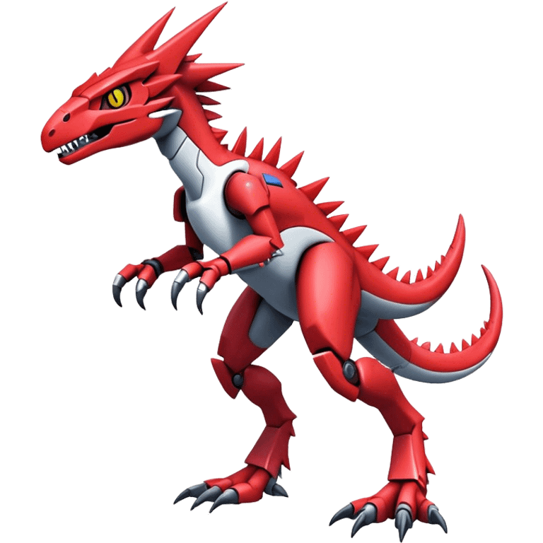 Spiky Cool Edgy Futuristic shiny colorful Digimon-Fakemon-Guilmon-Velociraptor-Mecha, full body, two legs emoji