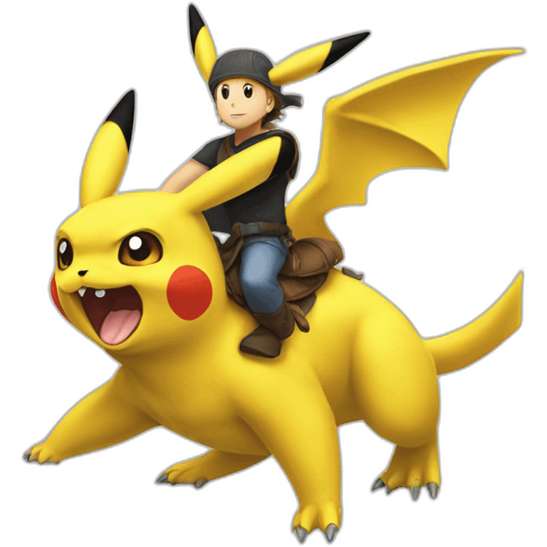 Pikachu riding on toothless the dragon emoji