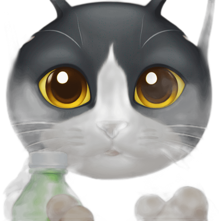 Black cat with brown eyes catching a cap of bottle emoji