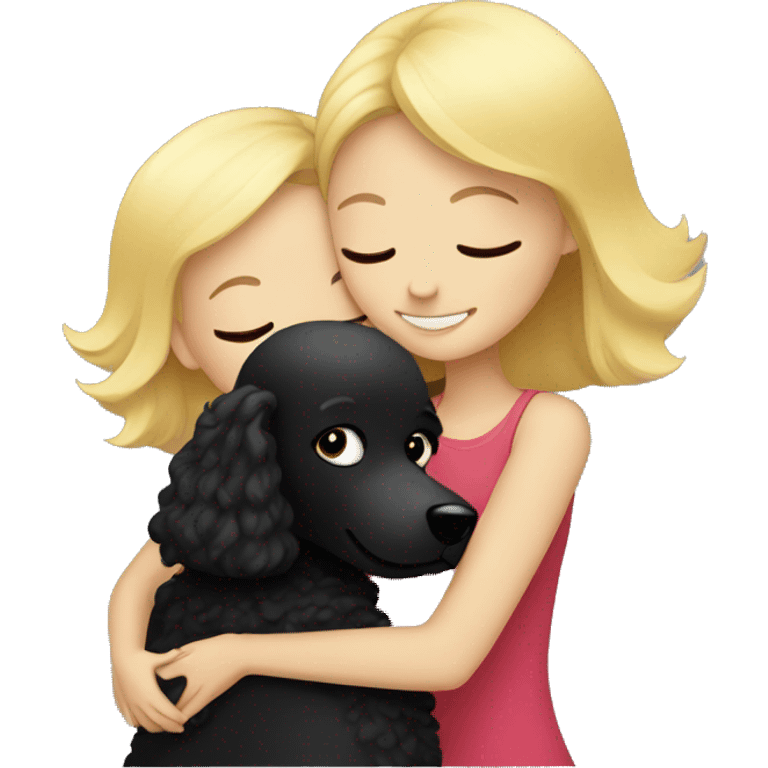 Blonde girl hugs black poodle emoji