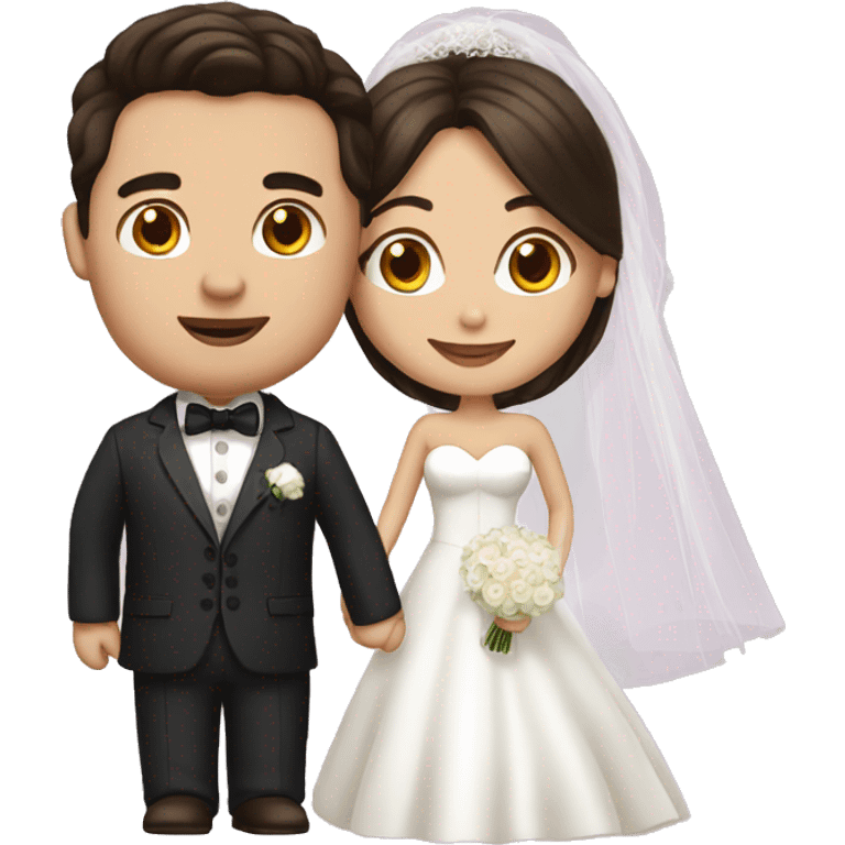 bride with dark brown hair and groom with white suit emoji