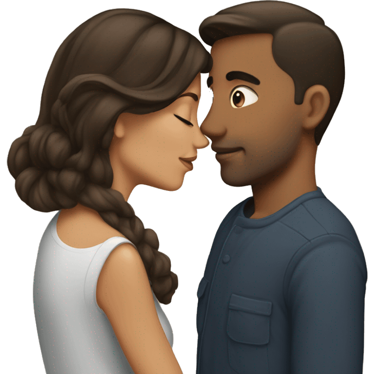 Brunette couple kissing emoji