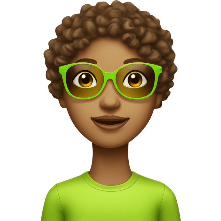 girl with curly brown hair wearing sunglasses and a bright lime green hat emoji