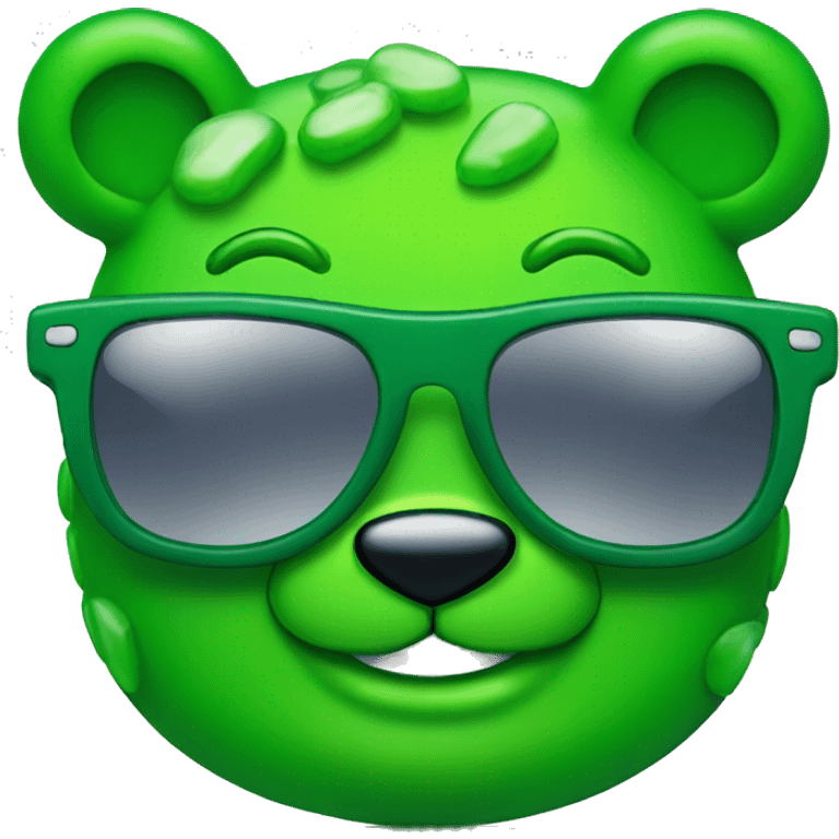 a bunch of green gummi bears with sunglasses emoji