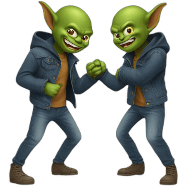 two-goblins-fighting-each-other-wearing-jeans-and-jackets emoji