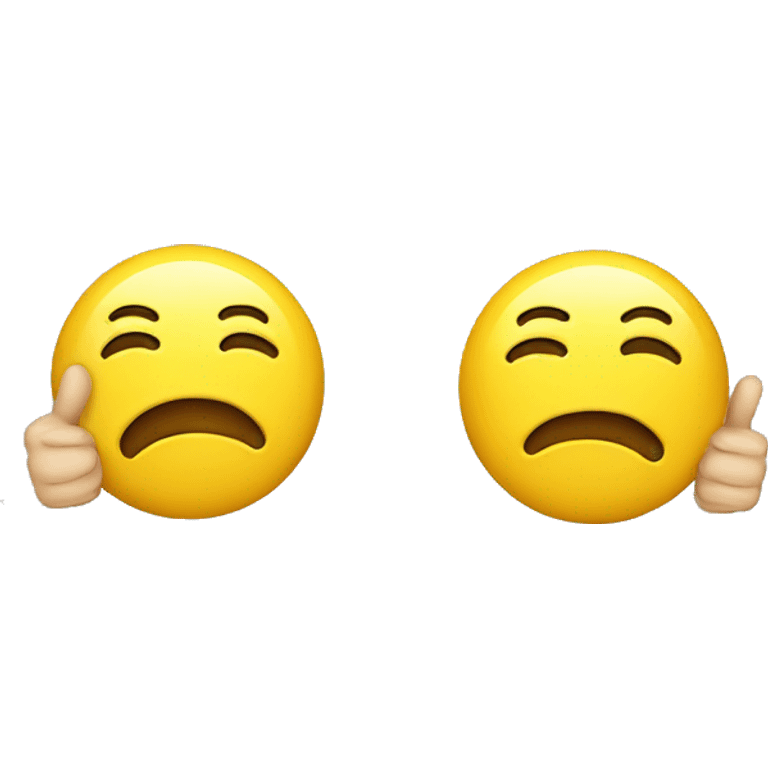 Yellow classic single smiley emoji with a bored face doing and two hands doing thumbs up emoji