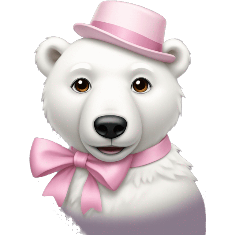 white polar bear wearing light pink hat and bow emoji