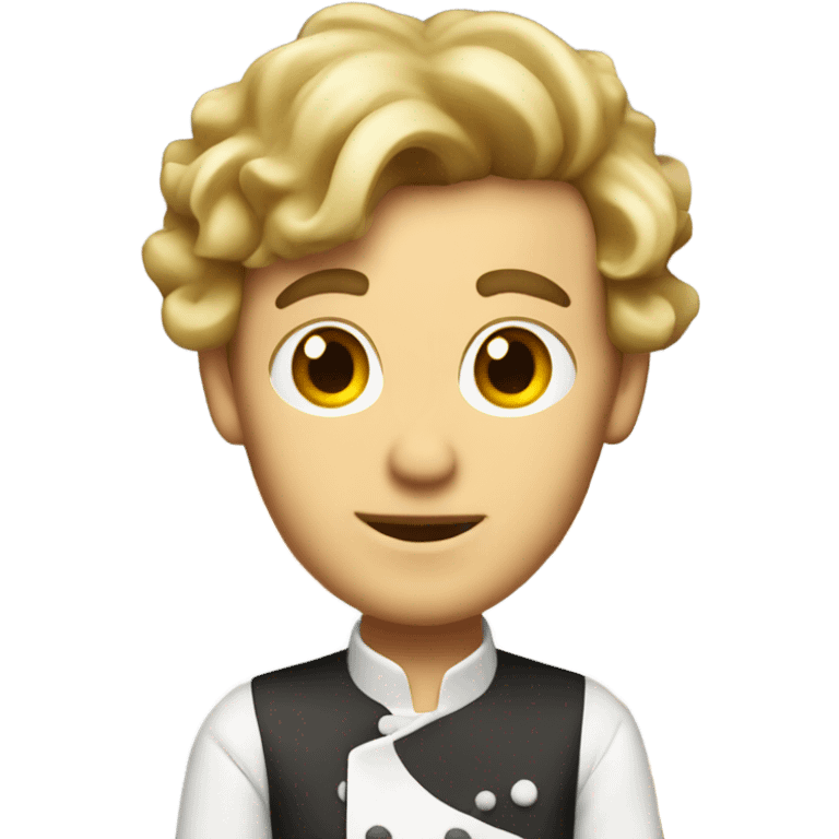 Man middle long dark blond hair dress as a pastry chef with a hate  emoji