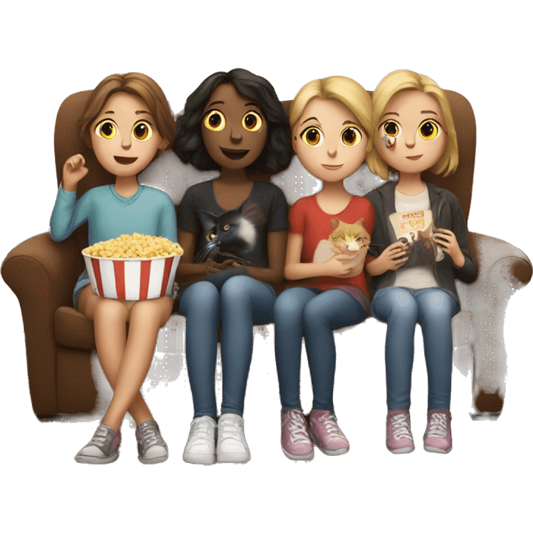 Two girls and a cat watching a movie in a house in Paris emoji