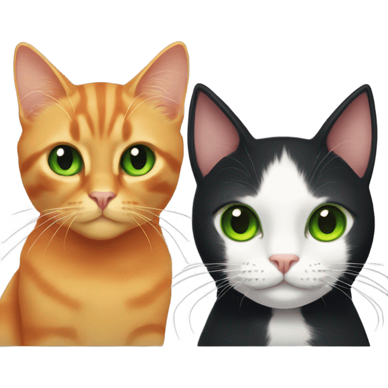 black cat with green eyes and orange cat with amber eyes emoji