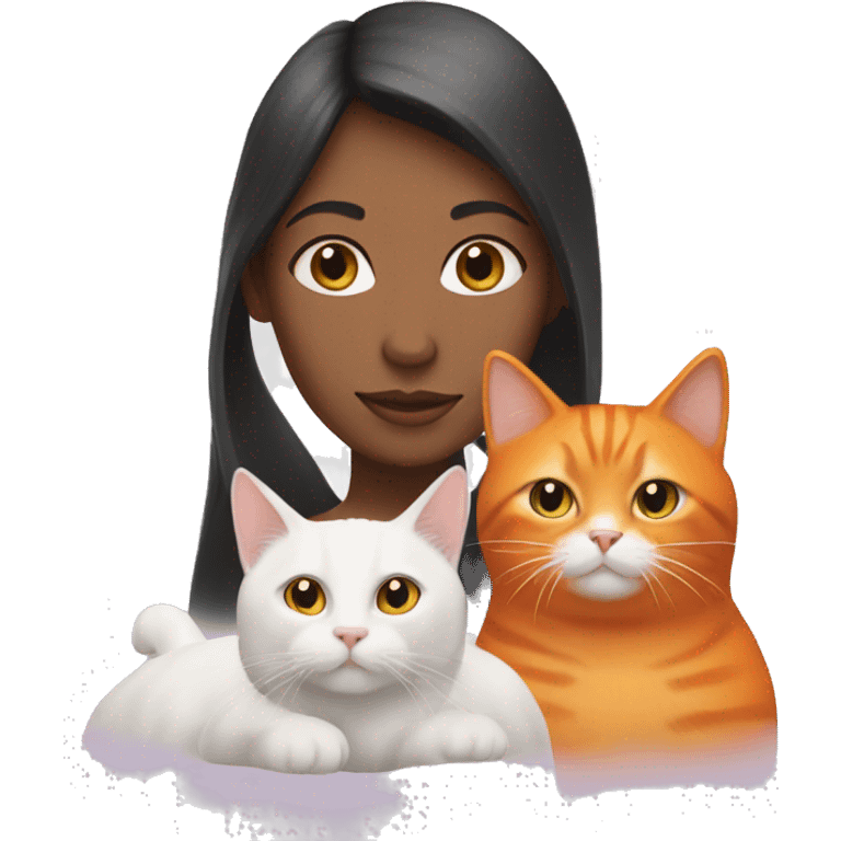 girl with two cats, one orange cat and one white cat emoji