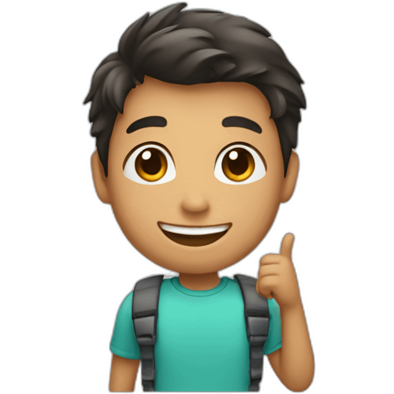 Boy smiling with left arm up emoji