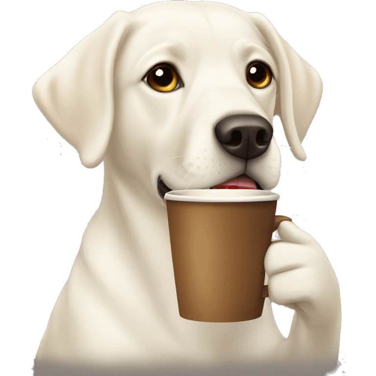 White labrador drinking coffee emoji