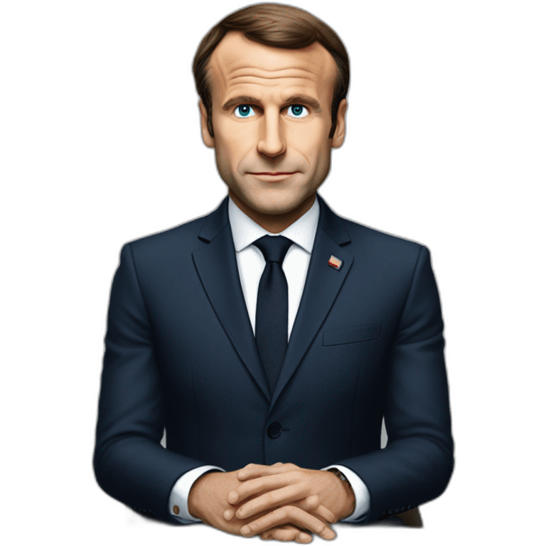 Macron met un bras tendu devant sa tête emoji