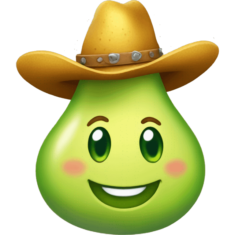 smiling pear wearing a cowboy hat emoji