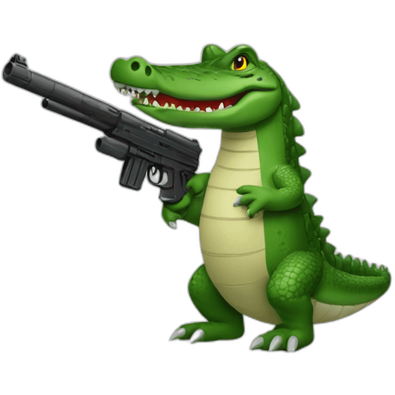 crocodile with black gun in hand (very simple) emoji