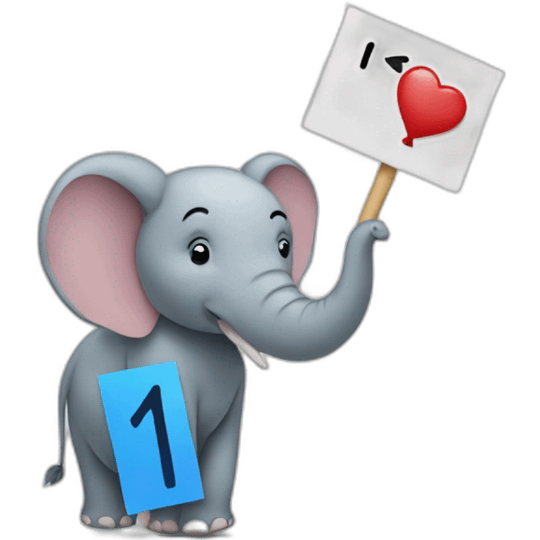 elephant holding a sign with "1 Fan" on it emoji